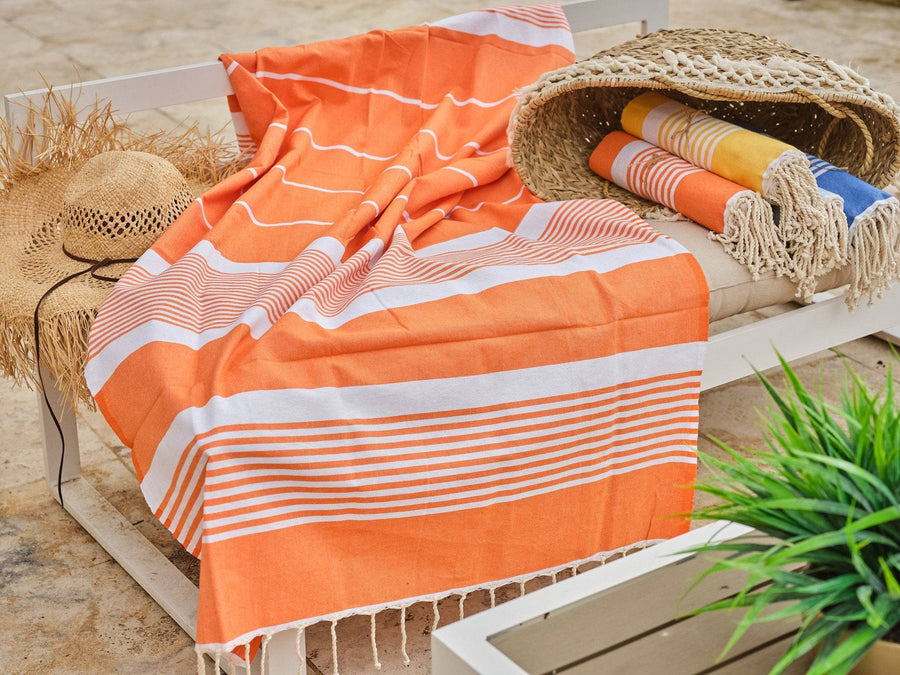Fouta en coton arthur 100x200cm orange - Deco-arts.fr
