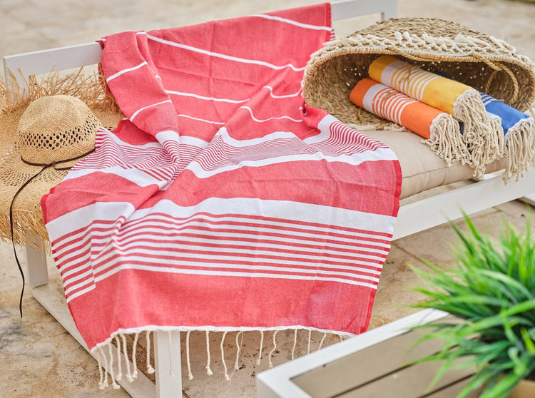 Fouta en coton arthur 100x200cm rouge - Deco-arts.fr