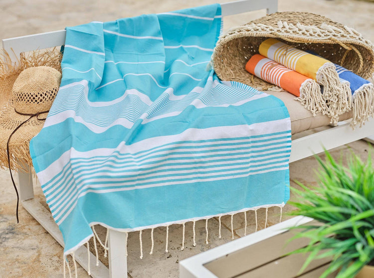 Fouta en coton arthur 100x200cm turquoise - Deco-arts.fr