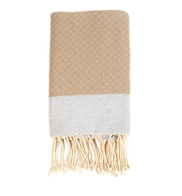 Fouta en coton petit losange 100x200cm beige - Deco-arts.fr