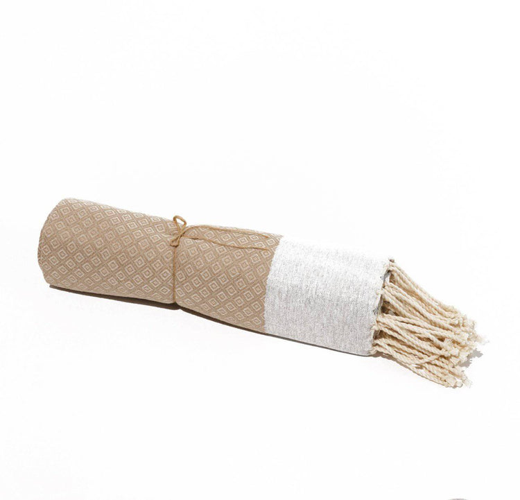 Fouta en coton petit losange 100x200cm beige - Deco-arts.fr