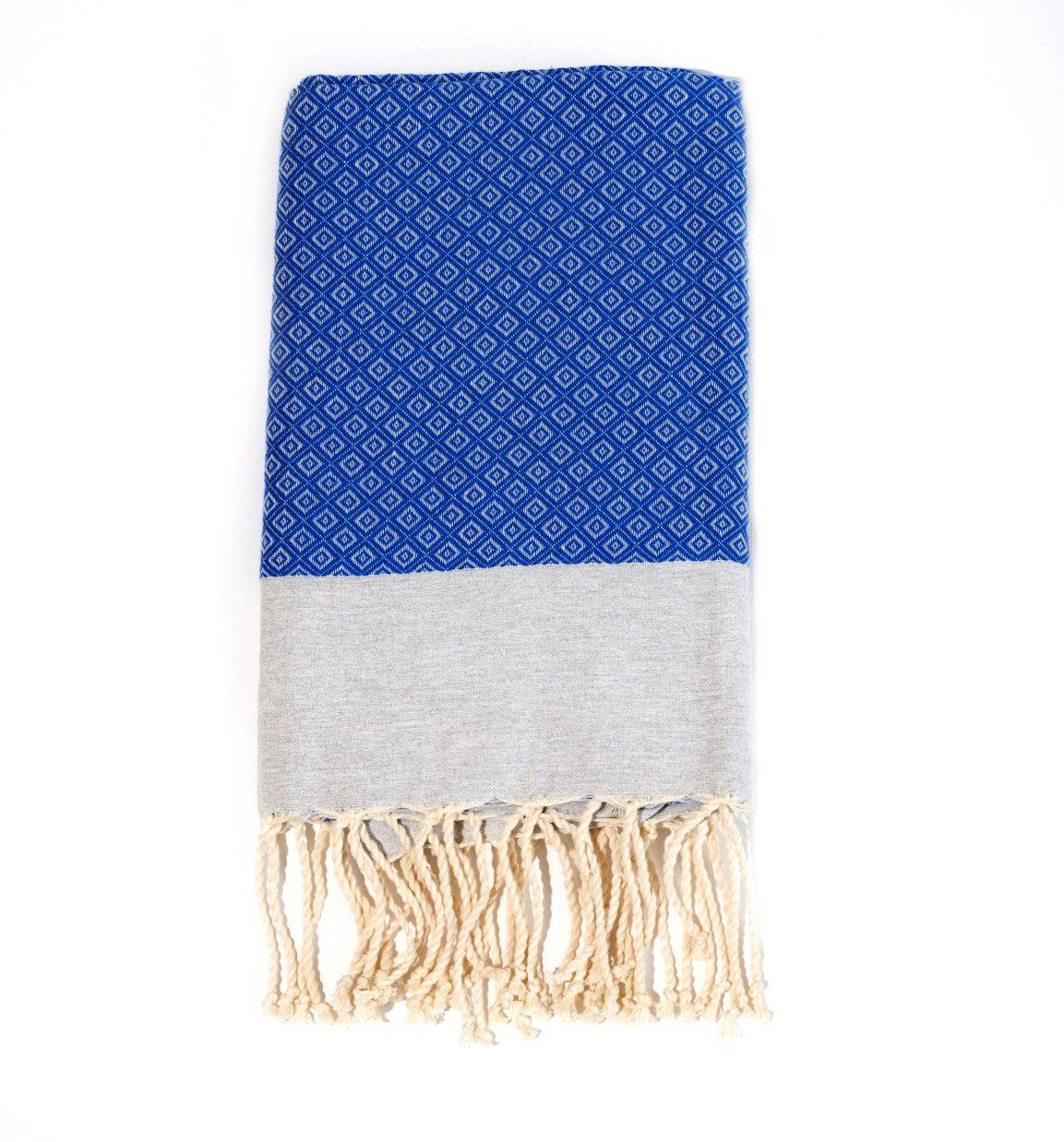 Fouta en coton petit losange 100x200cm bleu royal - Deco-arts.fr