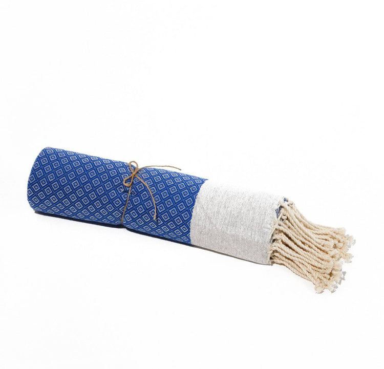 Fouta en coton petit losange 100x200cm bleu royal - Deco-arts.fr