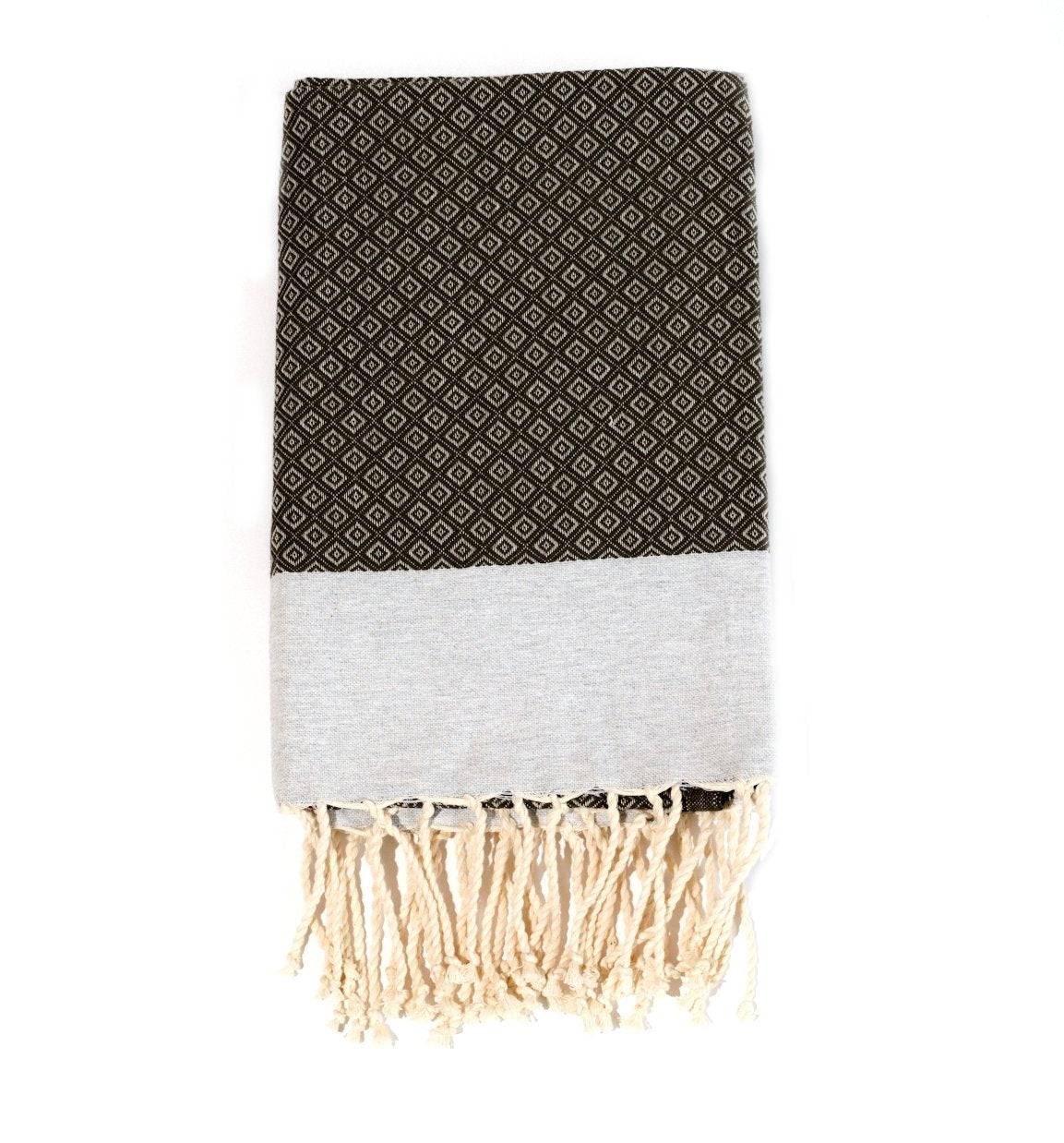 Fouta en coton petit losange 100x200cm gris foncé - Deco-arts.fr