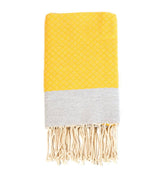 Fouta en coton petit losange 100x200cm jaune - Deco-arts.fr