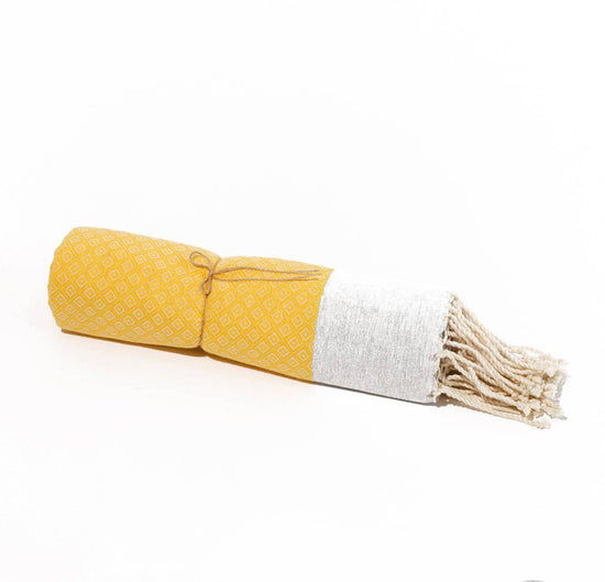 Fouta en coton petit losange 100x200cm jaune - Deco-arts.fr