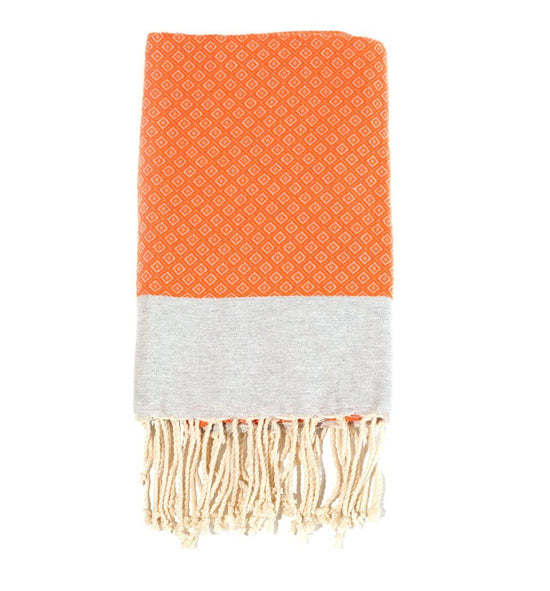 Fouta en coton petit losange 100x200cm orange - Deco-arts.fr