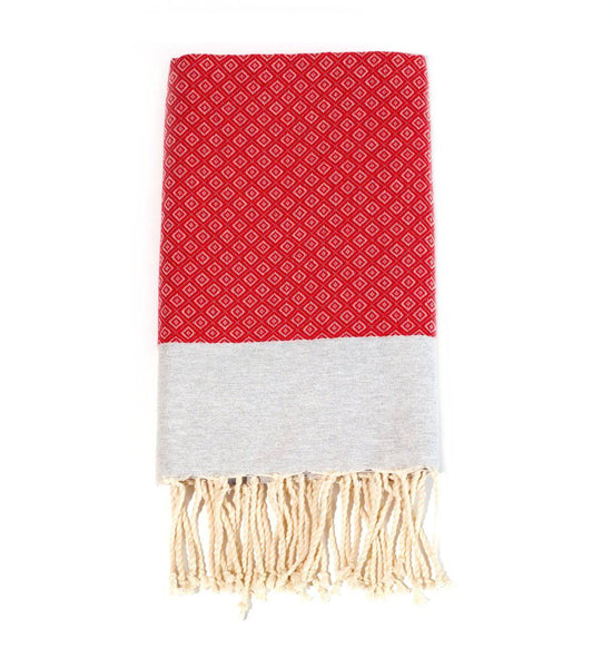 Fouta en coton petit losange 100x200cm rouge - Deco-arts.fr