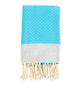 Fouta en coton petit losange 100x200cm turquoise - Deco-arts.fr