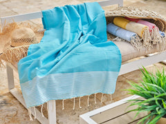 Fouta en coton tissage nid d'abeille ziwane 100x200cm turquoise
