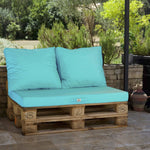 Lot matelas pour palette déhoussable avec assise de 120x80x10cm et dossier Bleu Caraibes - Deco-arts.fr