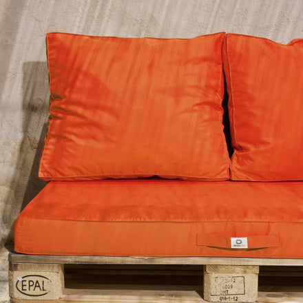 Kit Coussins Palette Déhoussable 120x80 Orange - Imperméable & Extérieur (1 Assise + 2 Dossiers)