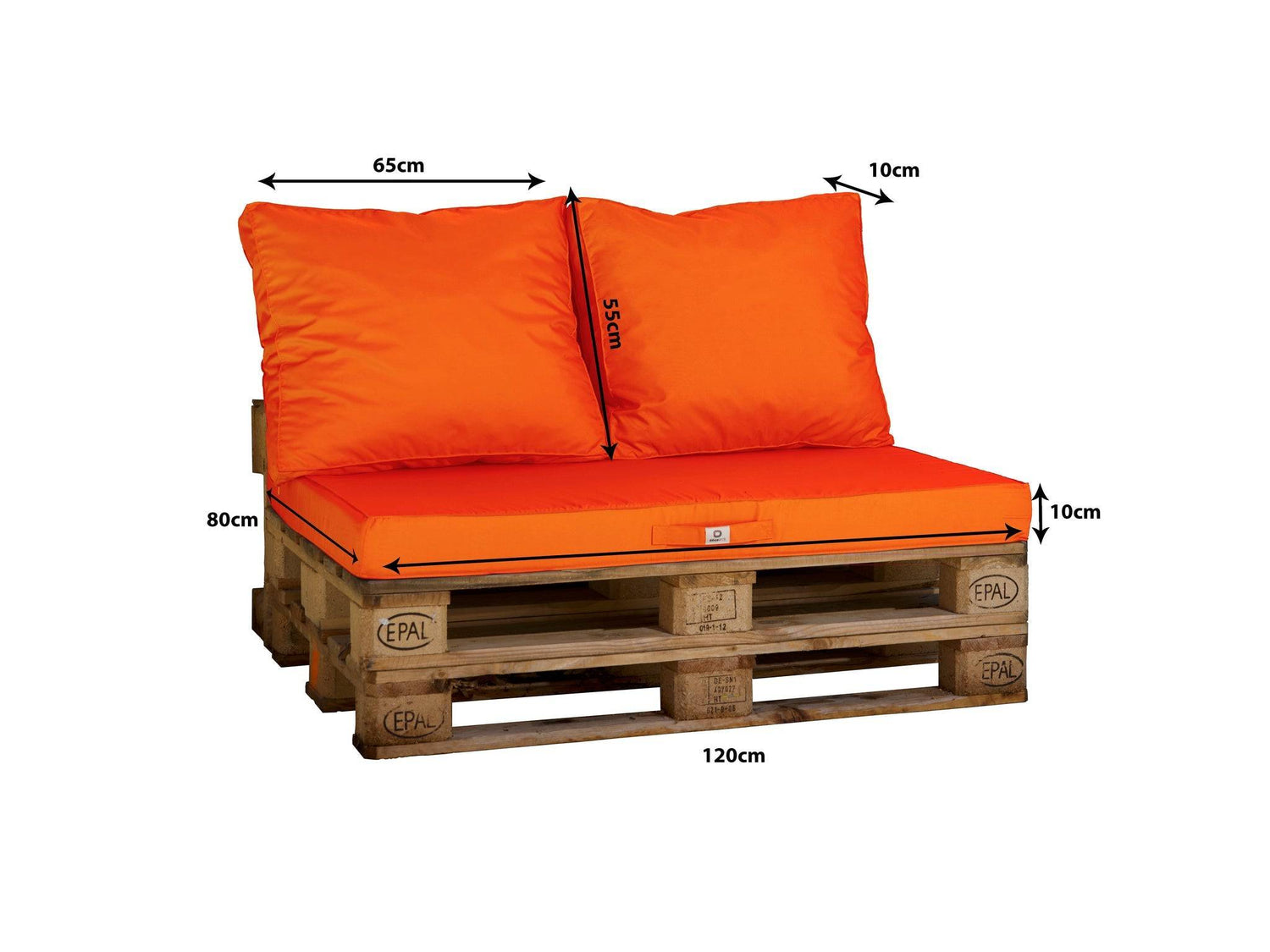 Lot matelas pour palette déhoussable avec assise de 120x80x10cm et dossier Orange - Deco-arts.fr