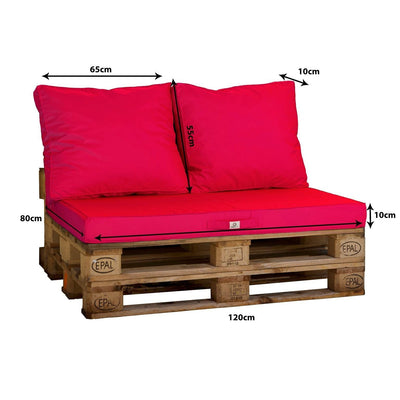 Lot matelas pour palette déhoussable avec assise de 120x80x10cm et dossier Rouge Piment - Deco-arts.fr