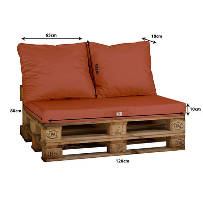 Lot matelas pour palette déhoussable avec assise de 120x80x10cm et dossier Terracotta - Deco-arts.fr