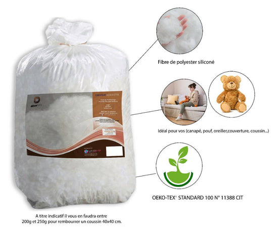 Ouate de rembourrage - Fibre de polyester siliconé 1kg pour garnissage - 1KG - Deco-arts.fr