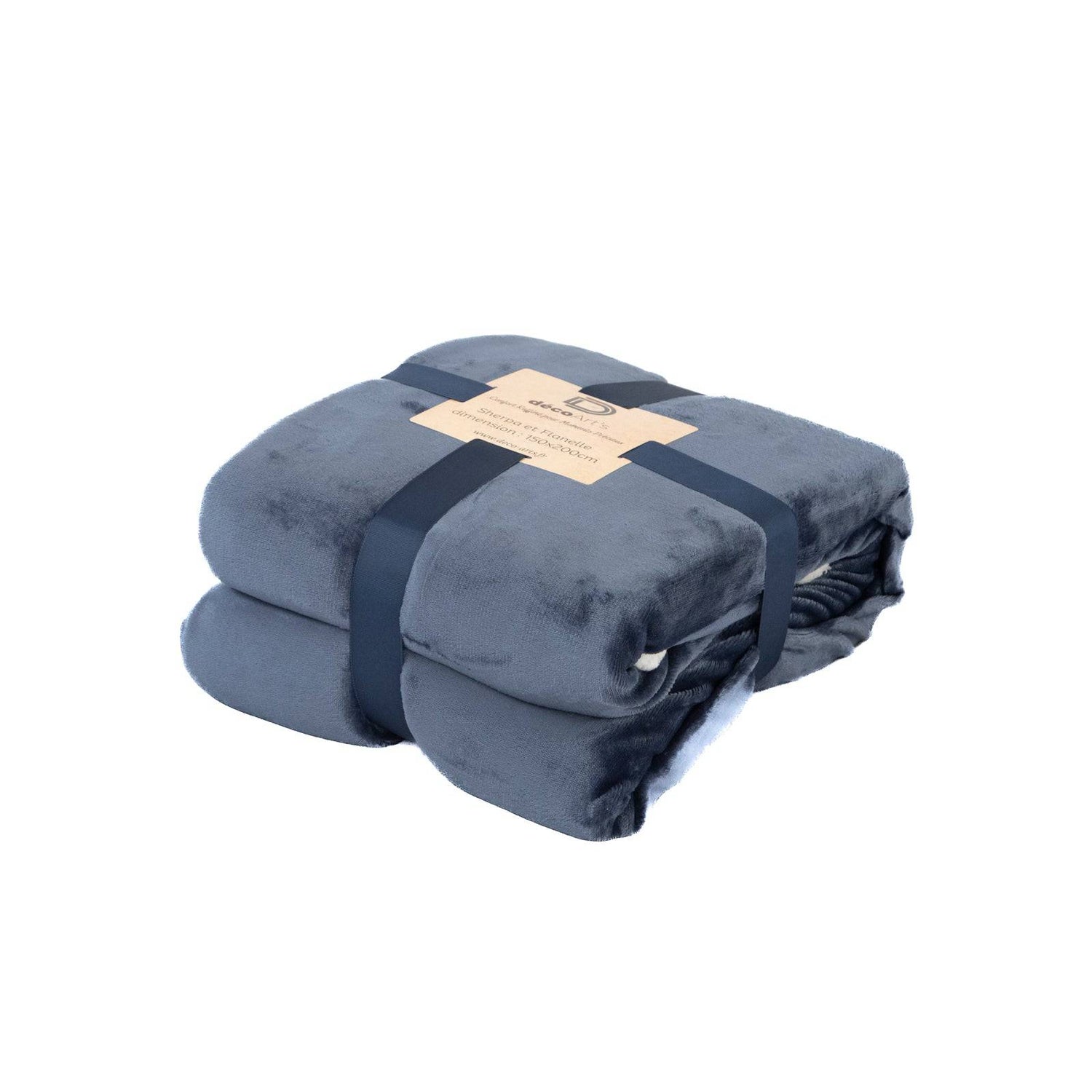 Plaid Sherpa Flanelle 480GSM 150X200 Bleu marine DECO ARTS - Deco-arts.fr