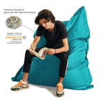 Pouf géant XXL 180x140 cm en tissu bleu Caraïbes, waterproof et déhoussable, pour salon ou extérieur, par Deco-arts.fr