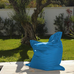 Pouf géant XXL 180x140 cm en bleu pétrole, pouf extérieur déhoussable et waterproof avec mousse, pour salon ou jardin.