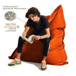 Pouf géant XXL orange waterproof et déhoussable, idéal pour salon ou jardin, par Deco-arts.fr, mousse confortable.