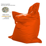 Pouf géant XXL orange pour extérieur et intérieur, déhoussable et waterproof, avec mousse confortable, pour salon ou jardin.