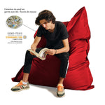 Pouf géant XXL rouge piment pour extérieur, déhoussable et imperméable, avec mousse confortable pour salon ou jardin.