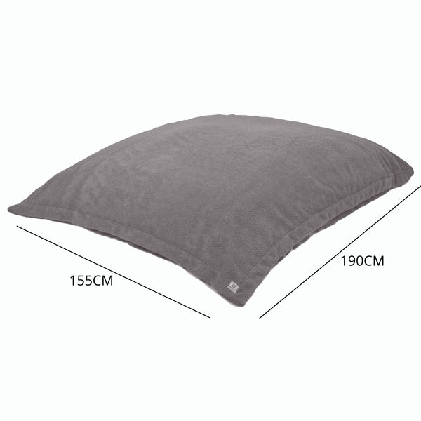 Pouf Intérieur XXL Housse Sherpa (Effet Mouton)  Garnissage en flocon de mousse 190x155cm - Gris argent - Deco-arts.fr