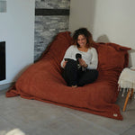 Pouf Intérieur XXL Housse Sherpa (Effet Mouton) Garnissage en flocon de mousse 190x155cm - Terracotta - Deco-arts.fr