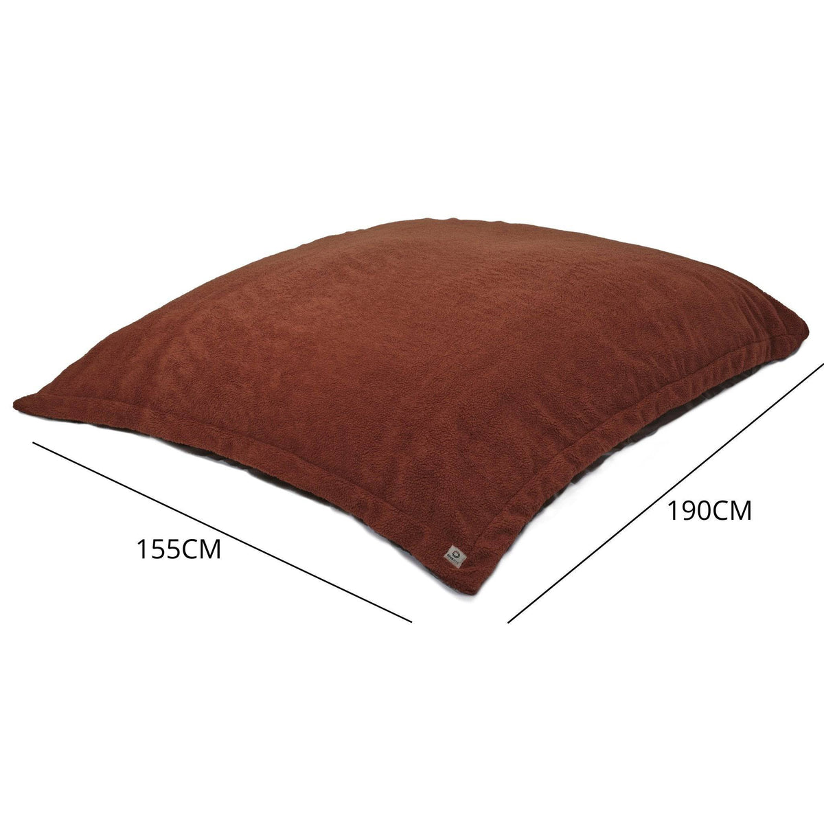 XXL-Riesen-Sitzsack 190x155 Terrakotta - Sherpa und Schaumstoff (2-Sitzer-Bodensofa) – Maßzeichnung