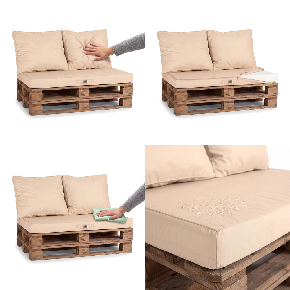Kit Coussins Palette Déhoussable 120x80 Beige Clair – moelleux, housse déhoussable et tissu déperlant