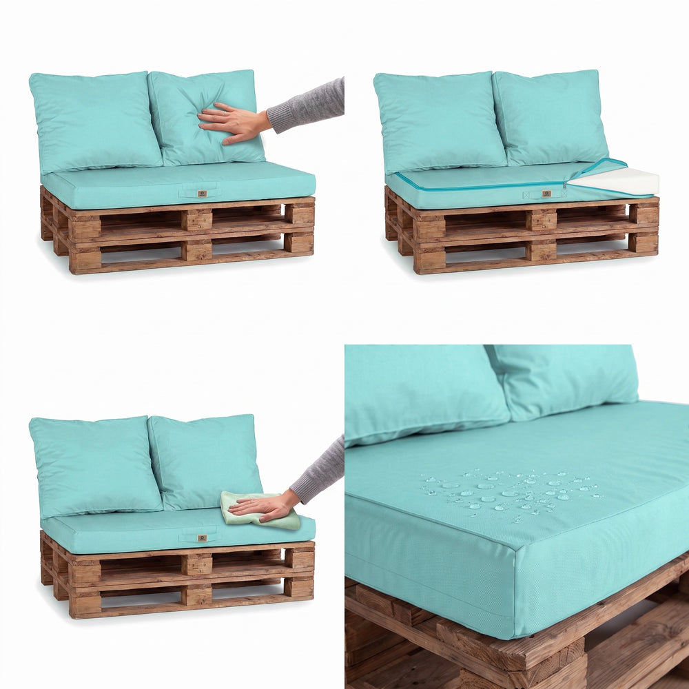 Kit Coussins Palette Déhoussable 120x80 Bleu Caraïbes – moelleux, housse déhoussable et tissu déperlant