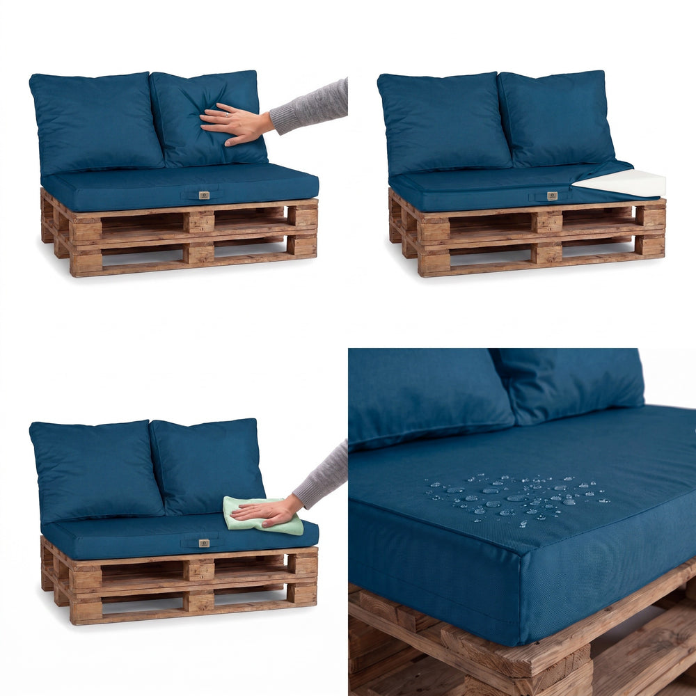 Kit Coussins Palette Déhoussable 120x80 Bleu Pétrole – moelleux, housse déhoussable et tissu déperlant