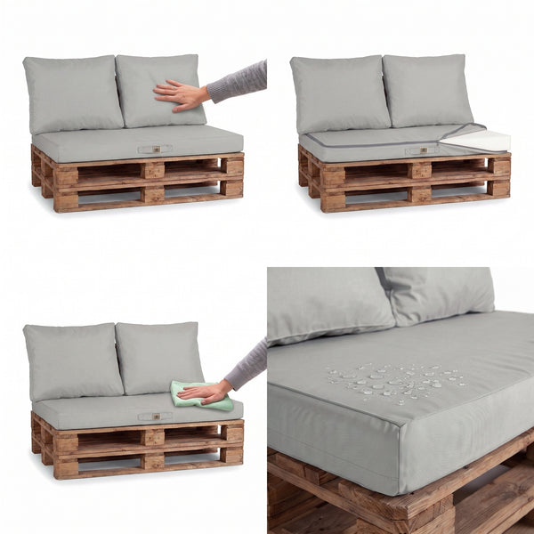 Kit Coussins Palette Déhoussable 120x80 Gris Galet – moelleux, housse déhoussable et tissu déperlant