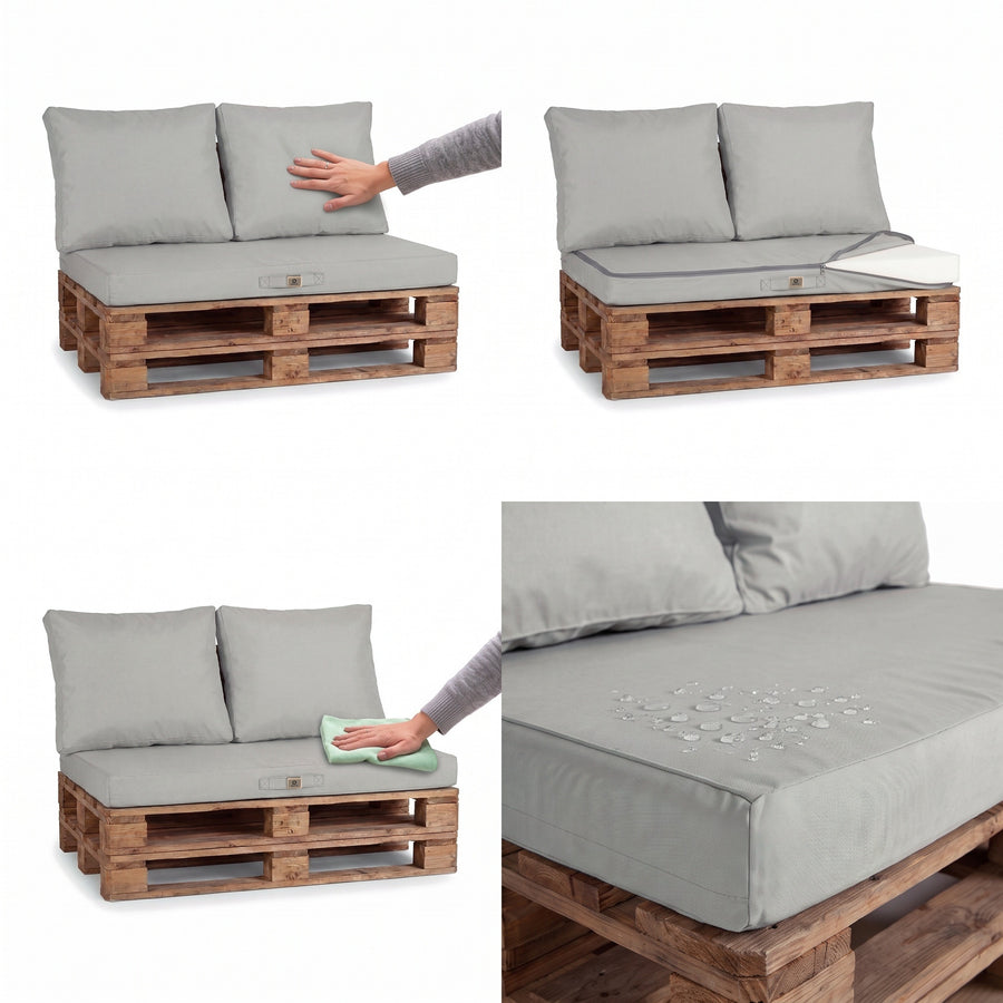 Kit Coussins Palette Déhoussable 120x80 Gris Galet – moelleux, housse déhoussable et tissu déperlant