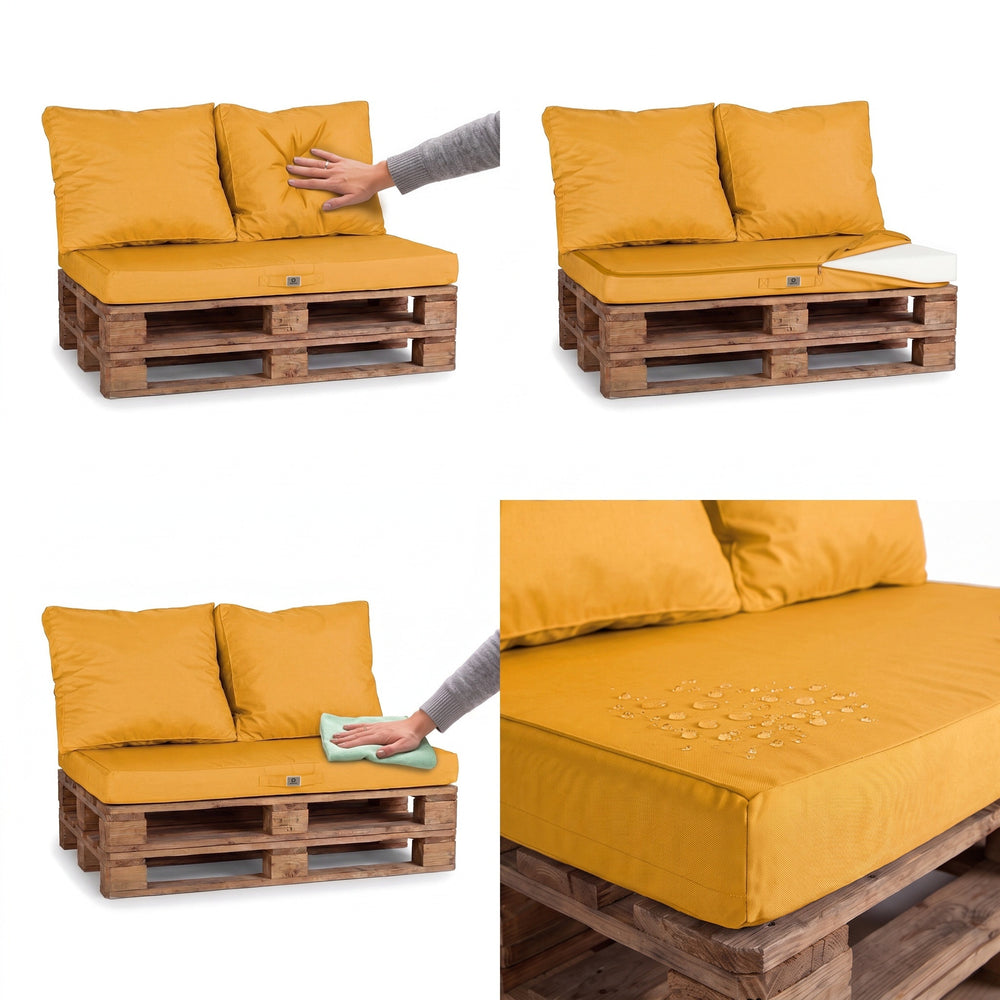 Kit Coussins Palette Déhoussable 120x80 Jaune – moelleux, housse déhoussable et tissu déperlant