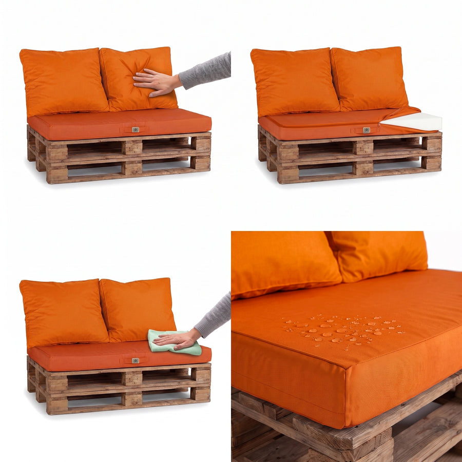 Kit Coussins Palette Déhoussable 120x80 Orange – moelleux, housse déhoussable et tissu déperlant