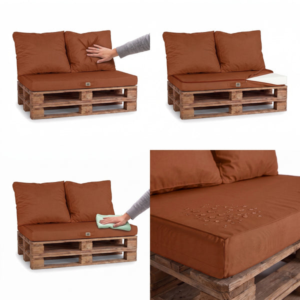 Kit Coussins Palette Déhoussable 120x80 Terracotta – moelleux, housse déhoussable et tissu déperlant