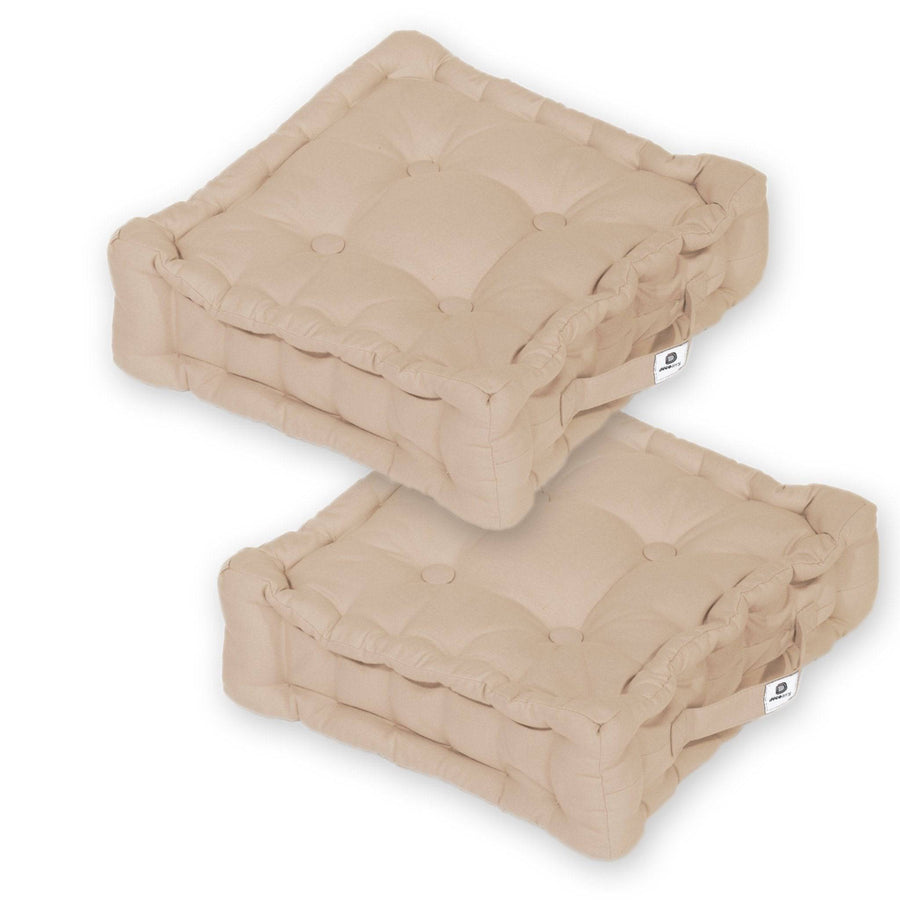 Set of 2 Floor Cushions 40x40 Beige Clair, 12 cm thick