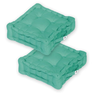 Lot de 2 Coussins de Sol 40x40 Bleu Caraïbes - Épais 12cm & Poignée