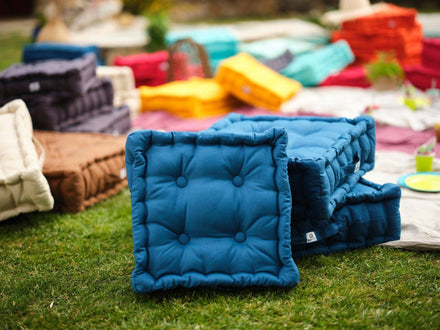 Conjunto de 2 Almofadas de Chão 40x40 Azul Petróleo - Espesso 12cm & Pega