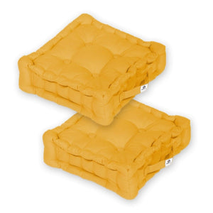 Lot de 2 Coussins de Sol 40x40 Jaune Miel - Épais 12cm & Poignée
