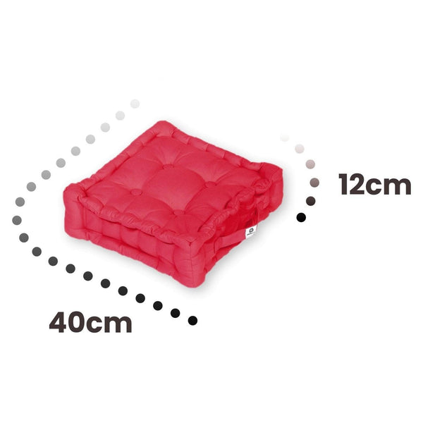 Lot de 2 coussins de sol décoratifs rouges Piment, 40x40 cm, épais 12 cm avec poignée, par Deco Arts.