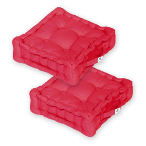 Lot de 2 Coussins de Sol 40x40 Rouge Piment - Épais 12cm & Poignée