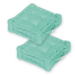 Lot de 2 Coussins de Sol 40x40 Vert Mint - Épais 12cm & Poignée