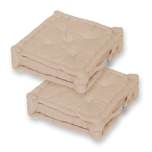 Lot de 2 Coussins de Sol XL 50x50 Beige Clair - Épais 15cm & Poignée