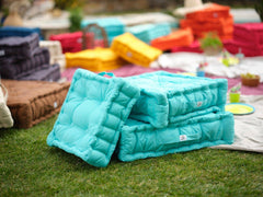 Set van 2 XL vloerkussens 50x50 Caribisch Blauw - Dik 15cm & Draaggreep