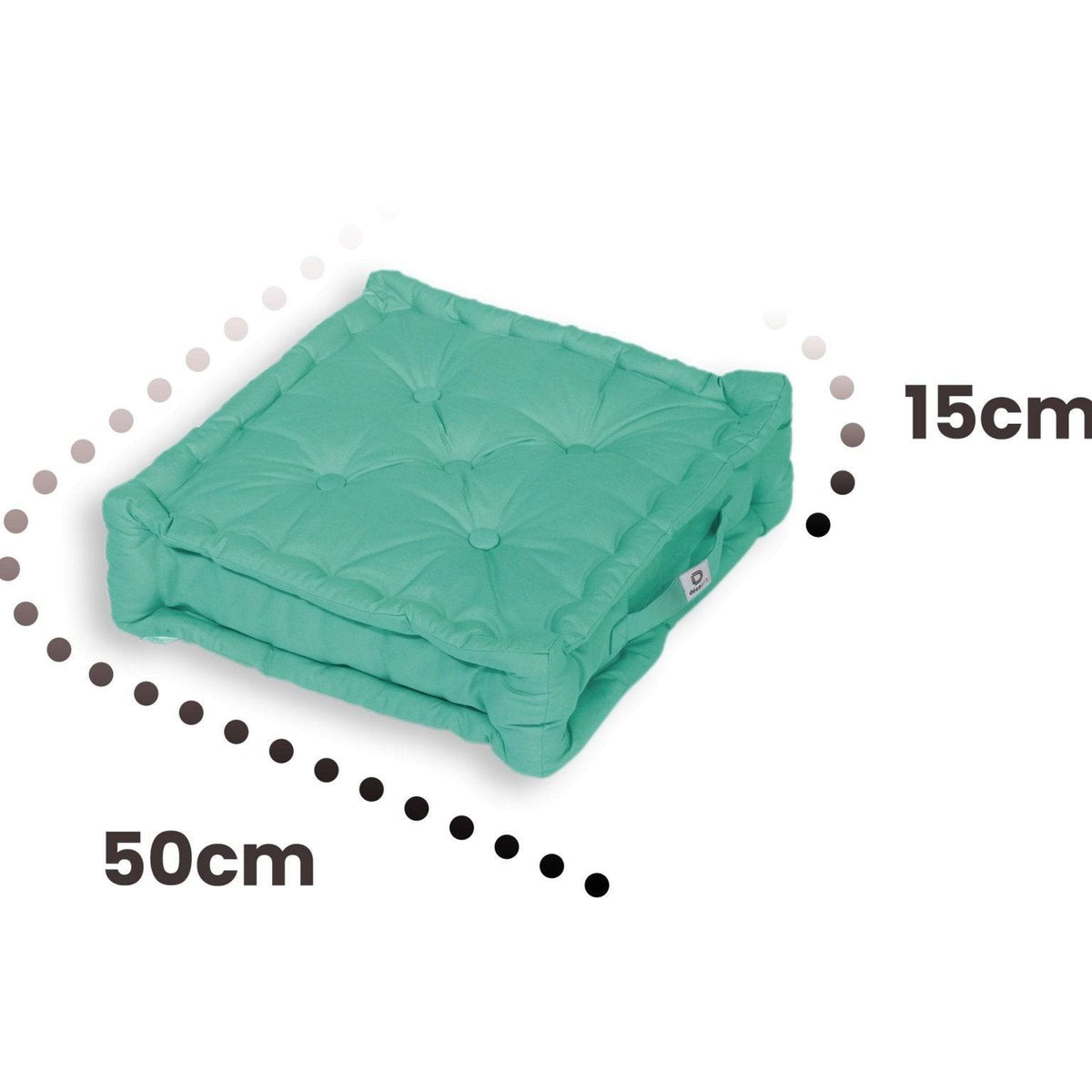 Set of 2 XL Floor Cushions 50x50 Caribbean Blue - Thick 15cm & Handle – dimension diagram