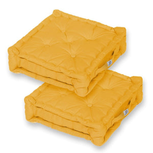 Lot de 2 Coussins de Sol XL 50x50 Jaune - Épais 15cm & Poignée