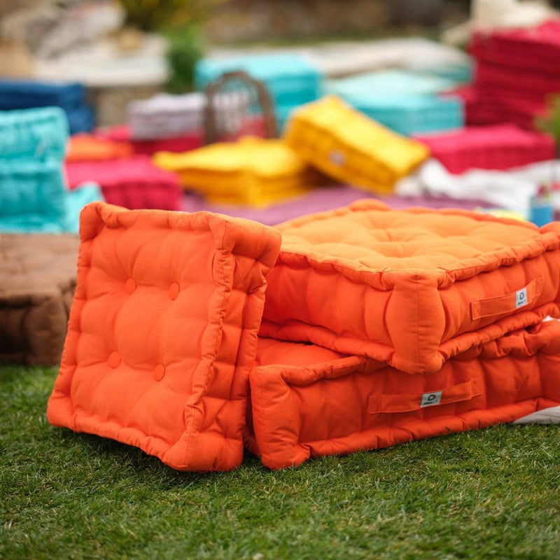 2er-Set XL-Bodenkissen 50x50 Orange - Dick 15cm & Tragegriff