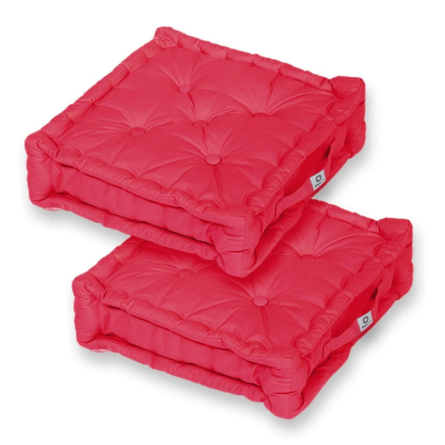 Lot de 2 Coussins de Sol XL 50x50 Rouge Piment, épaisseur 15 cm